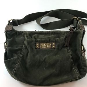 Fossil Army Green Cotton & Canvas Crossbody Bag